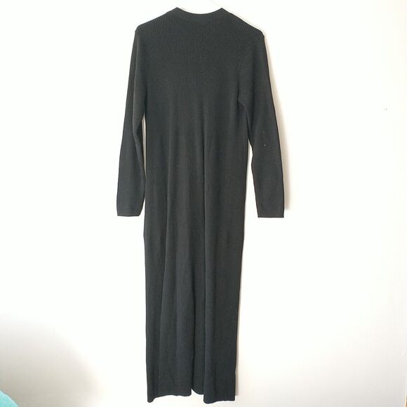 Loft Versa Sweater Maxi Dress PXL Petite Black Rib Knit V Neck A Line Button New - Picture 5 of 11